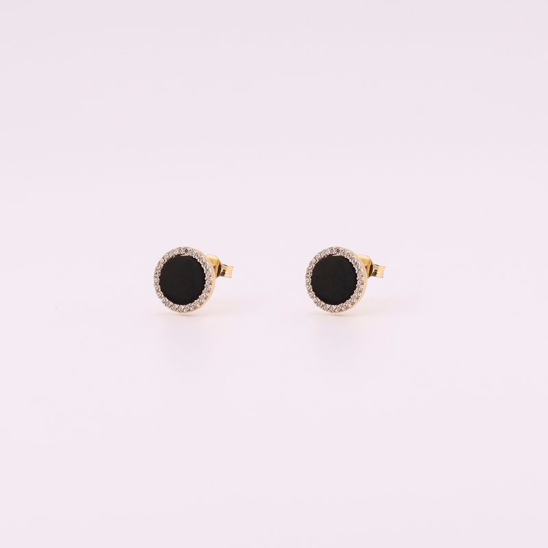 Aretes Circ. Negro C/p Bca. 14k 1.9g