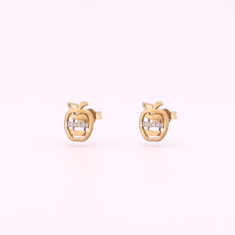 Aretes Manzana Con Piedras Blancas  14k1.5g