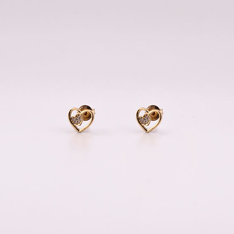 Aretes Corazon Con Piedras Blancas 14k 1.2g