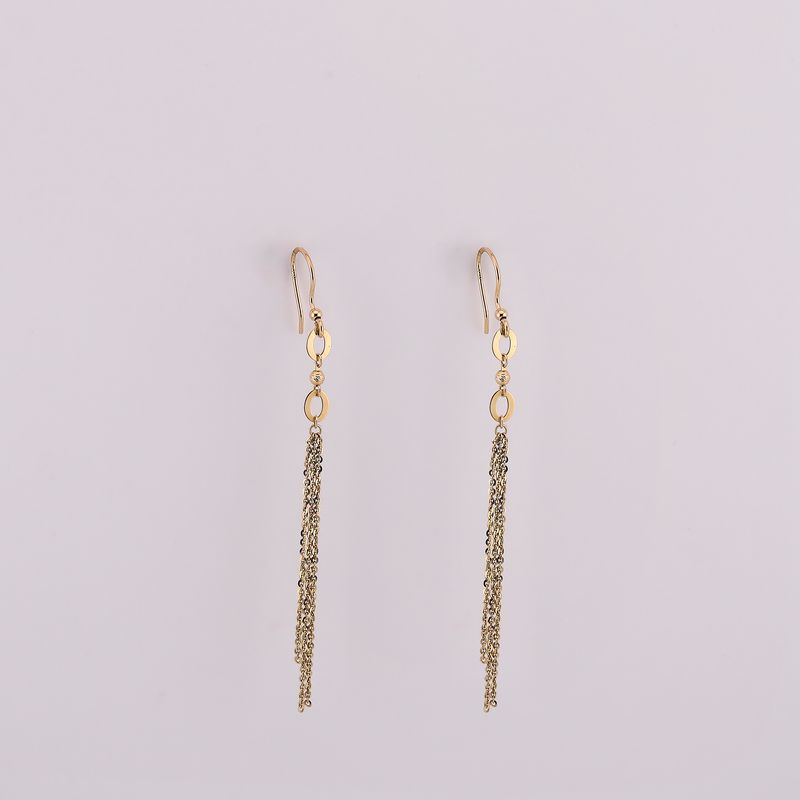 Aretes Largos Con Borla Tnos. 14k 2.8g