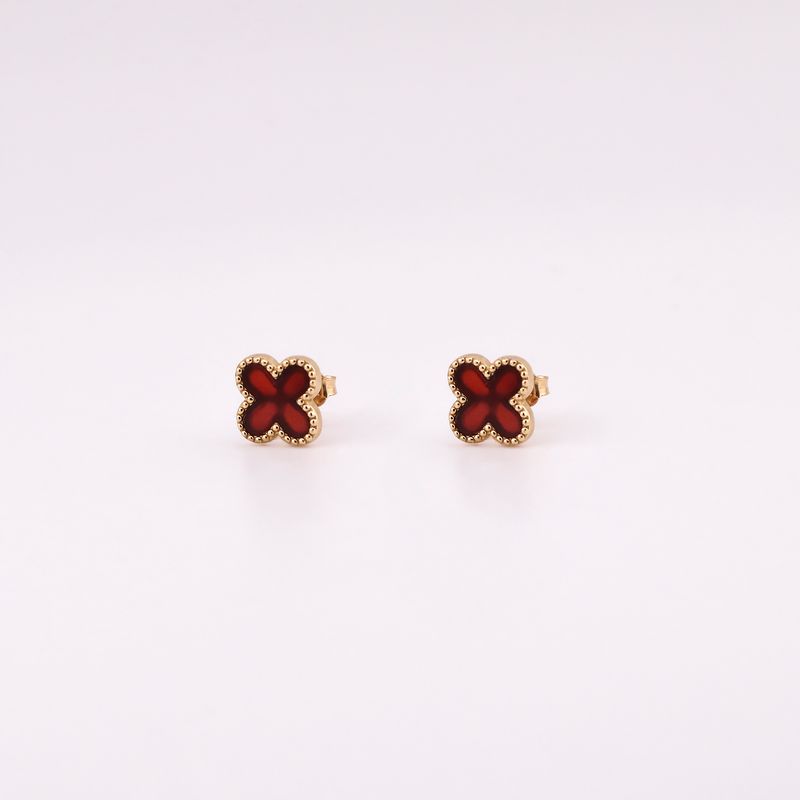 Aretes Trébol Rojo 14k 2.6g