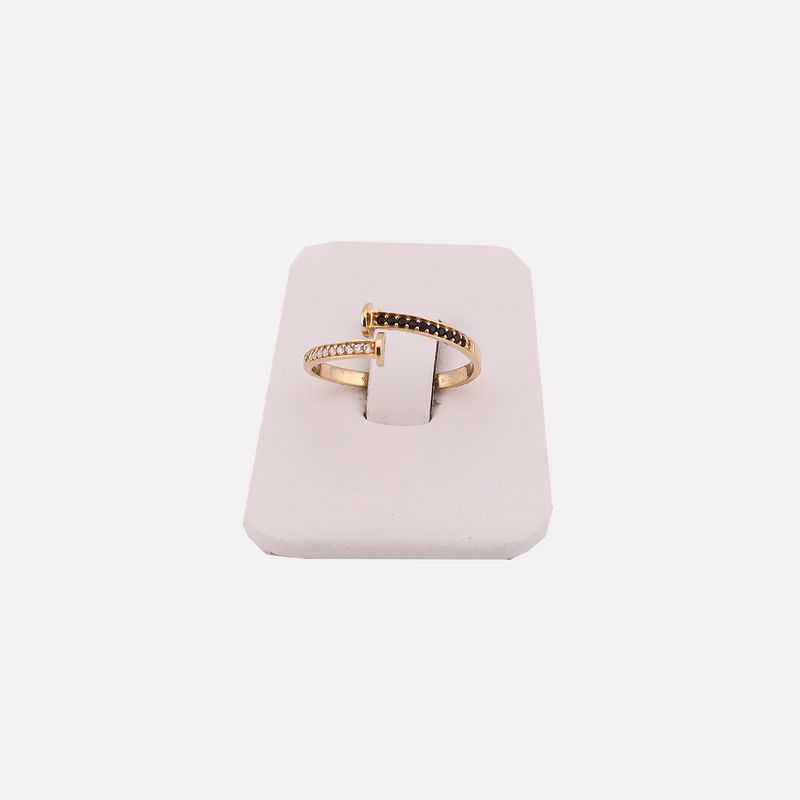 Anillo Ajustable C/p Bca/negra 14k 1.5g