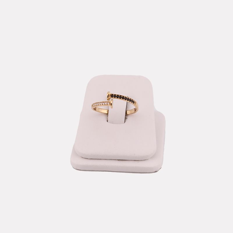 Anillo Ajustable C/p Bca/negra 14k 1.4g