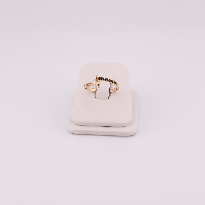 Anillo Ajustable C/p Bca/negra 14k 1.4g