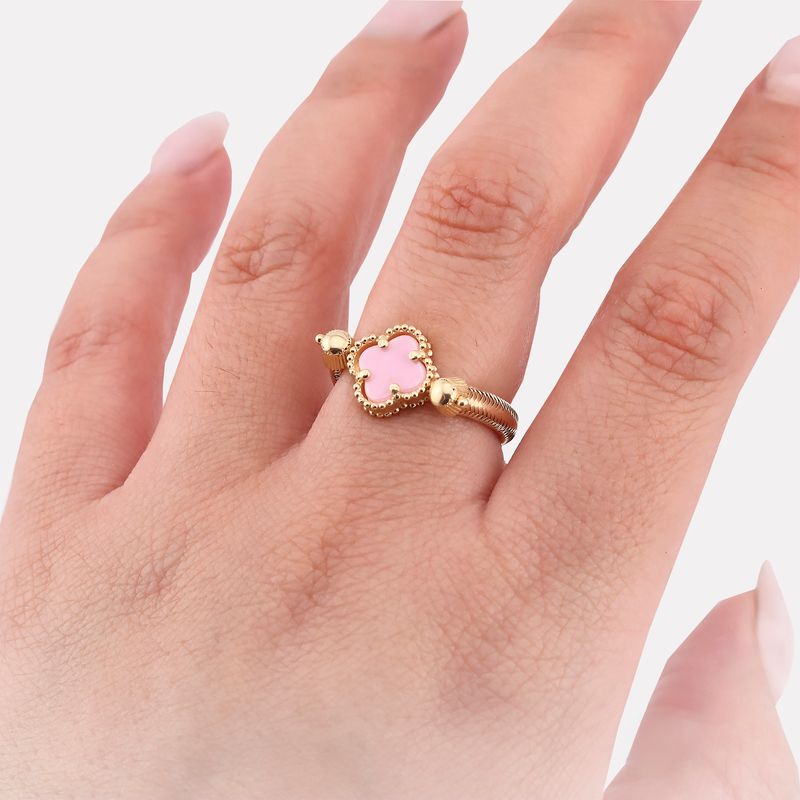 Anillo Ajustable Trebol C/p Rosa 14k 1.8g