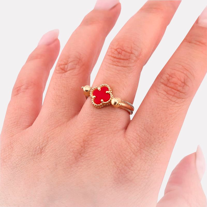 Anillo Ajustable Trebol C/p Roja 14k 1.8g