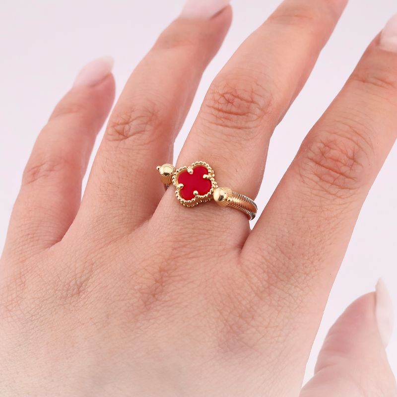 Anillo Ajustable Trebol C/p Roja 14k 1.8g