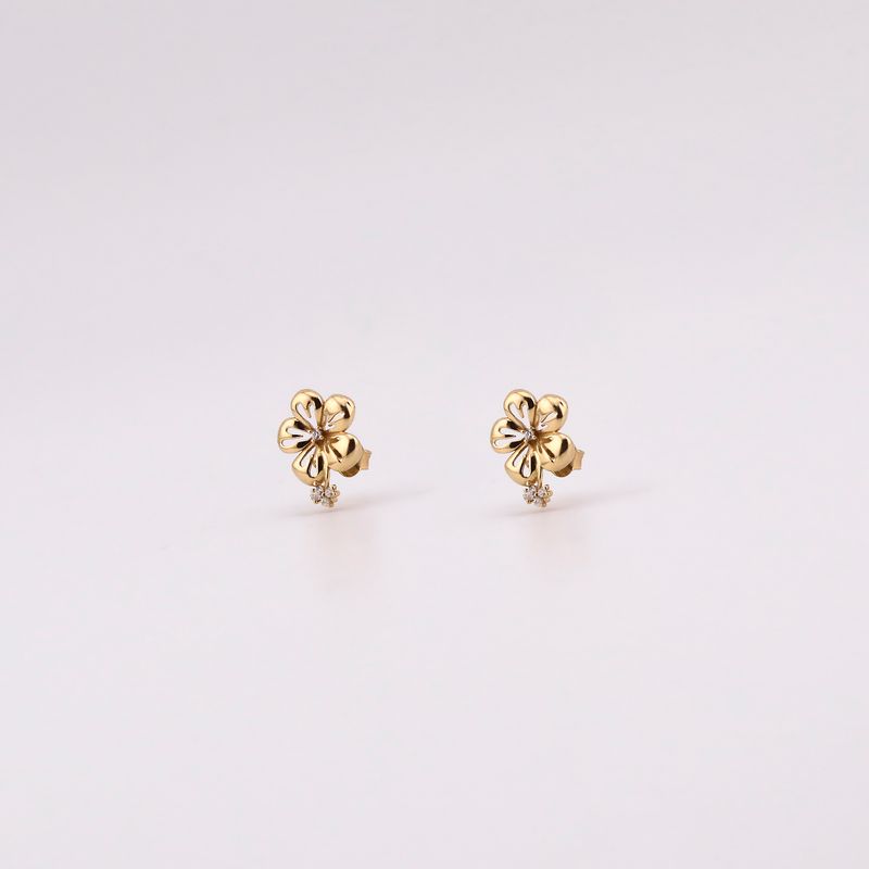 Aretes Flor C/p Bca 14k 1.3g