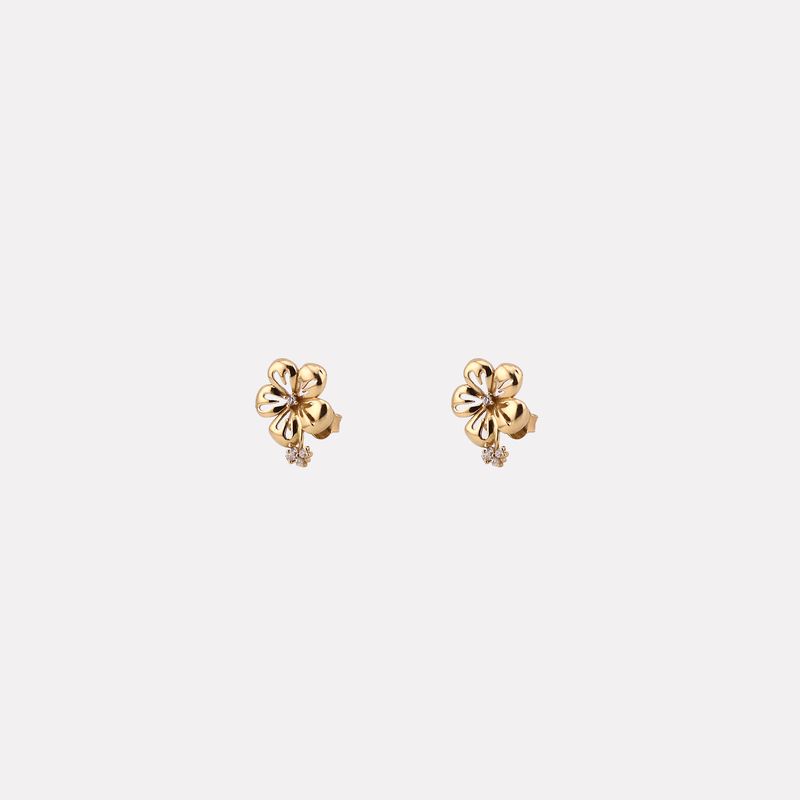 Aretes Flor C/p Bca 14k 1.3g