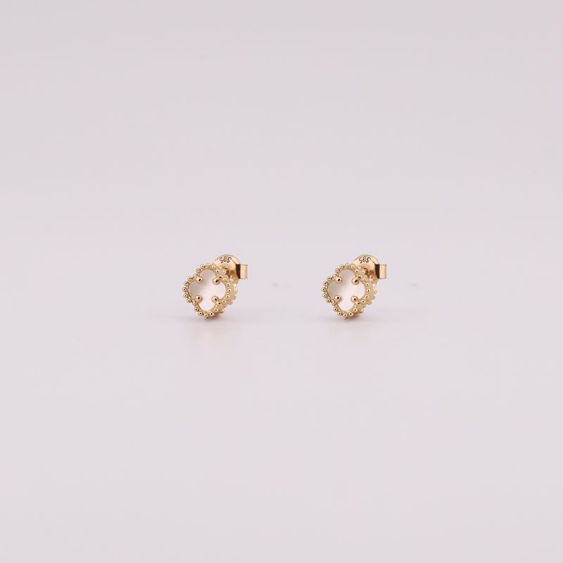 Aretes Trebol C/p Bca  14k 1.4g