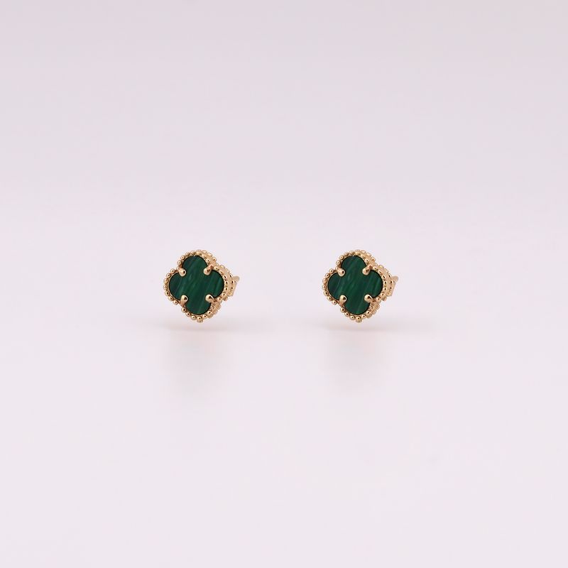 Aretes Trebol C/p Verde 14k 2g