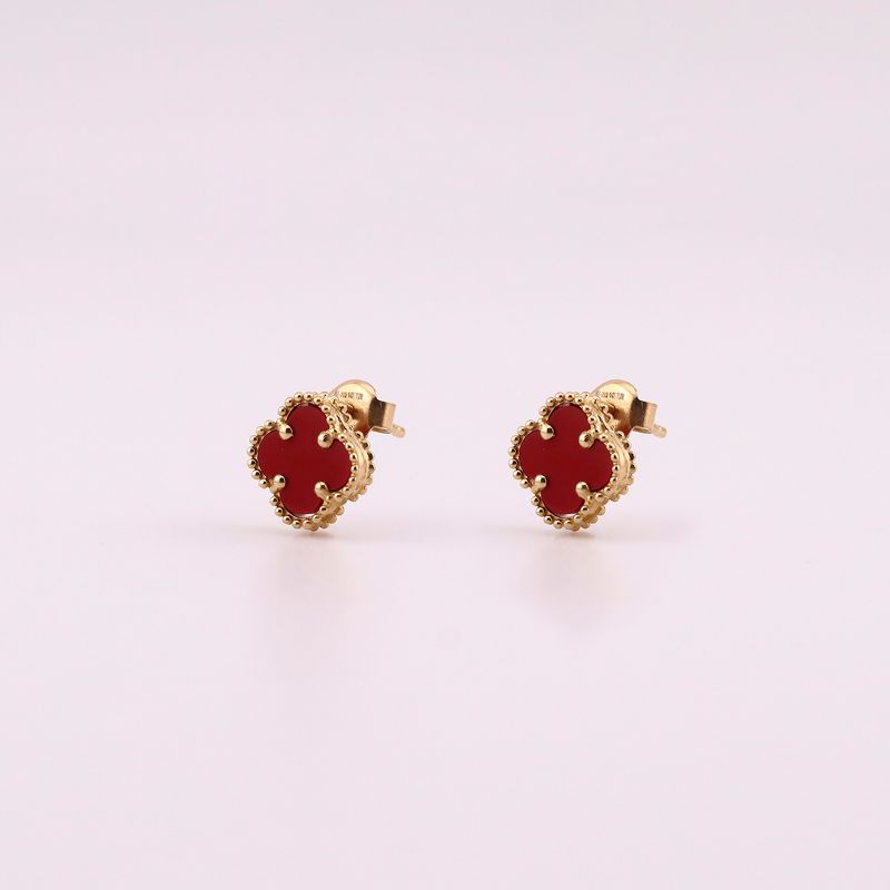 Aretes Trebol C/p Rojo 14k 1.8g