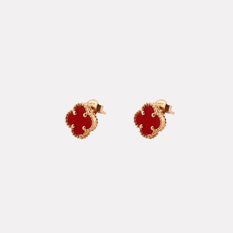 Aretes Trebol C/p Rojo 14k 1.8g
