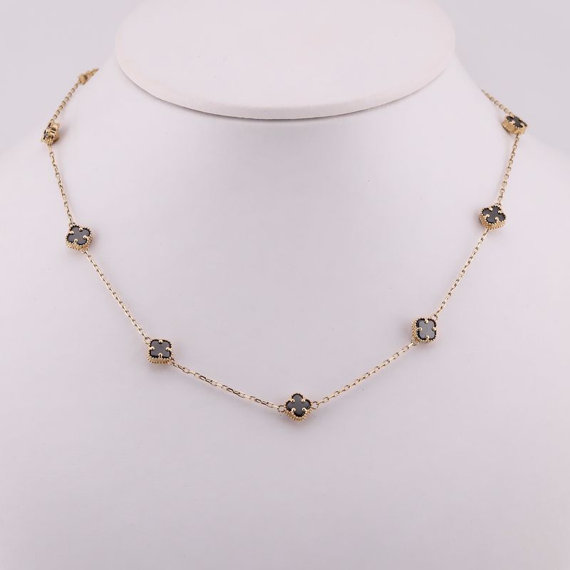 Gargantilla Trebol C/p Negras 14k 8.3g