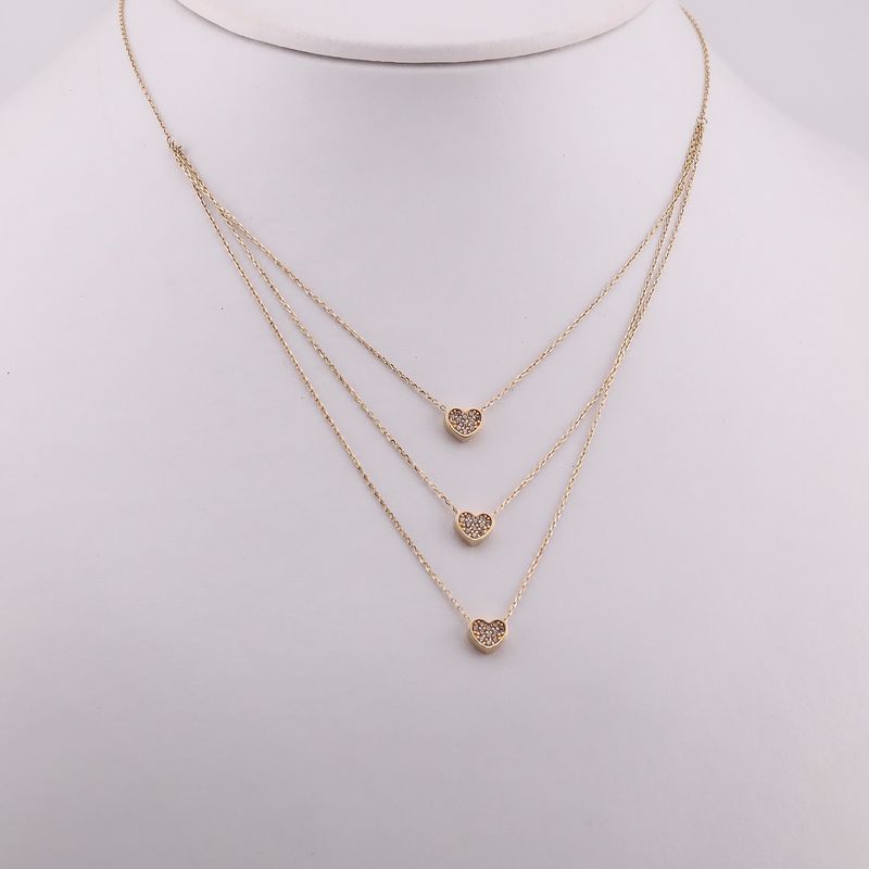 Gargantilla Triple Corazon 14k 2.8g