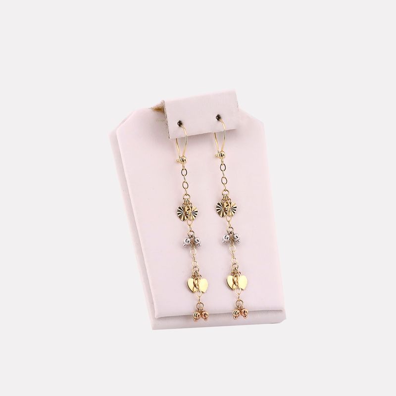 Aretes Largos Corazon Relim. 14k 3.2g