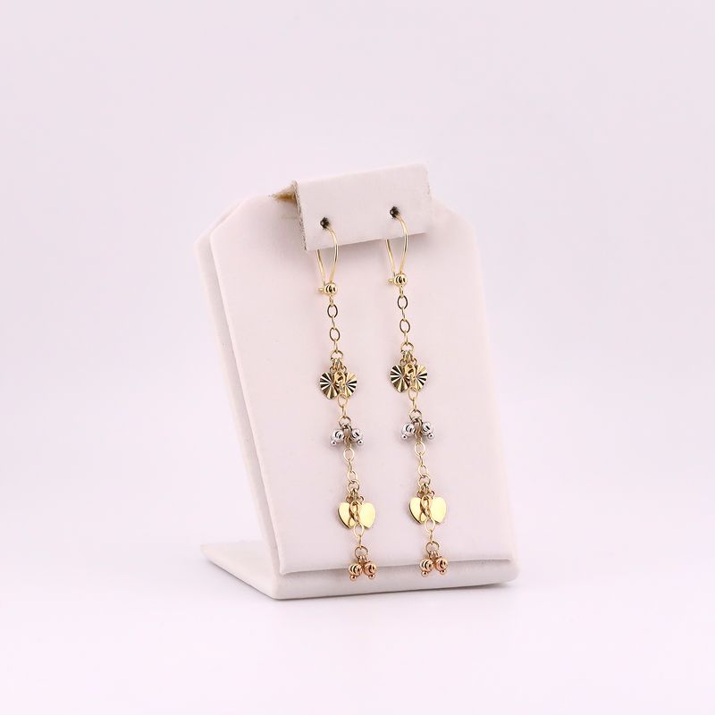 Aretes Largos Corazon Relim. 14k 3.2g
