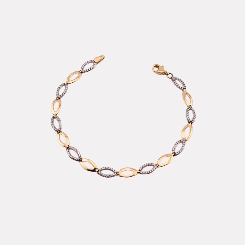 Pulsera Ovalos 2tonos Piedra 14k 4.3g 17cm