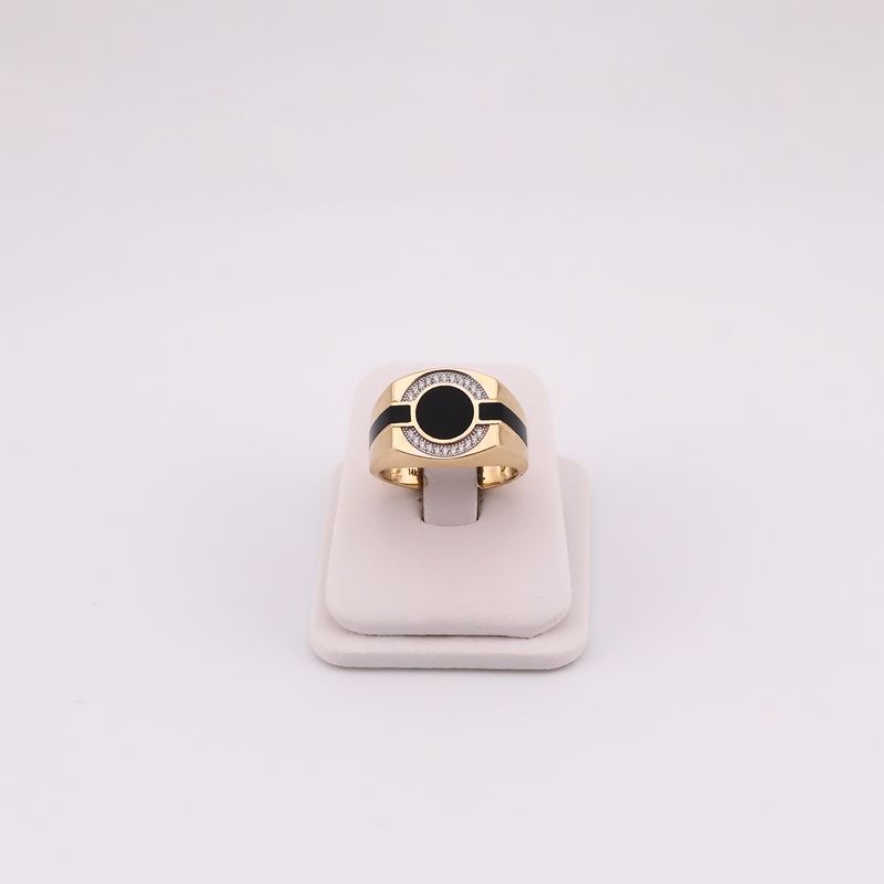 Anillo Tipo Sello C/p Negra 14k 6.4g