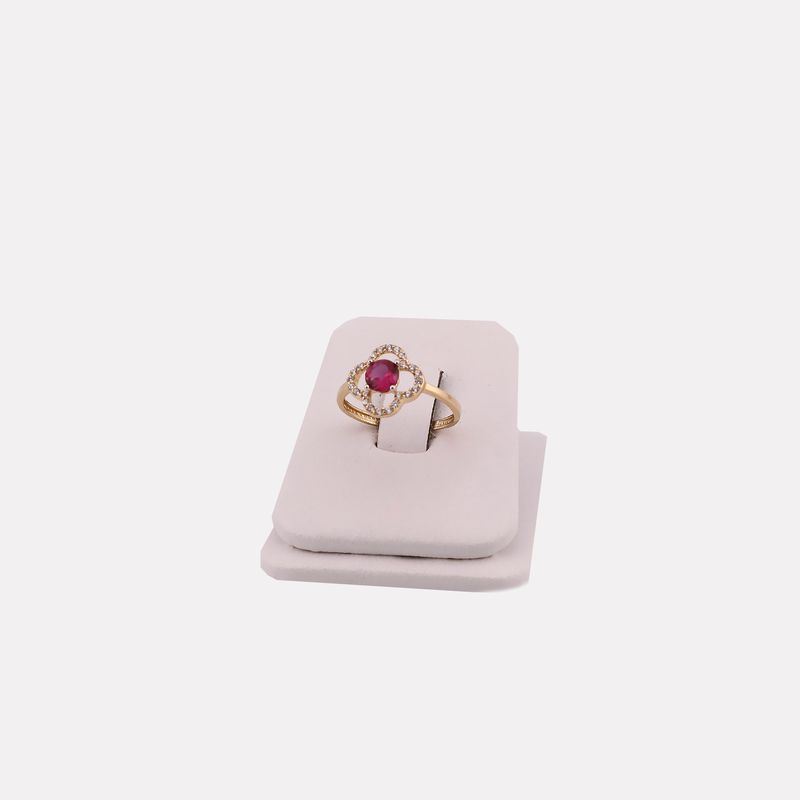 Anillo Flor C/p Roja 14k 1.5g #6