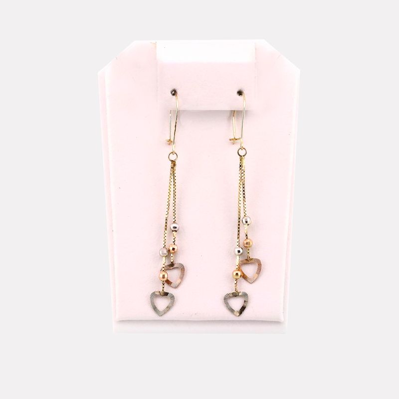 Aretes Largos Corazon 14k 1.8g