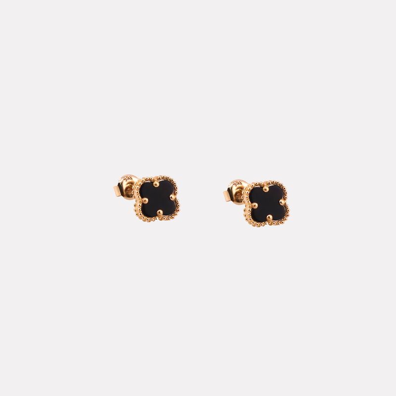 Aretes Trebol C/p Negra 14k 1.8g