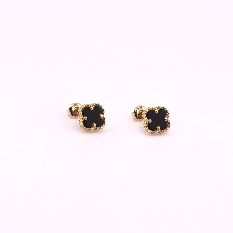 Aretes Trebol C/p Negra 14k 1.8g