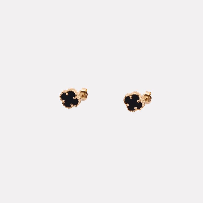 Aretes Trebol C/p Negra 14k 1.8g