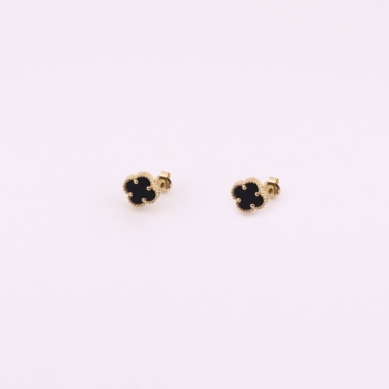 Aretes Trebol C/p Negra 14k 1.8g