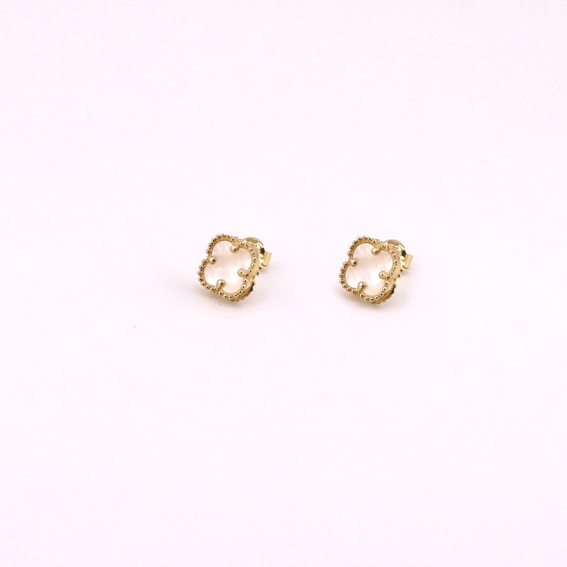 Aretes Trebol C/p Bca 14k 1.9g