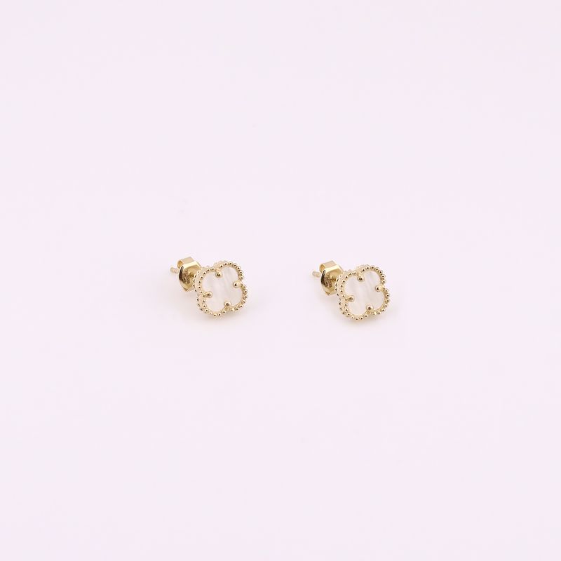 Aretes Trebol C/p Bca 14k 1.9g