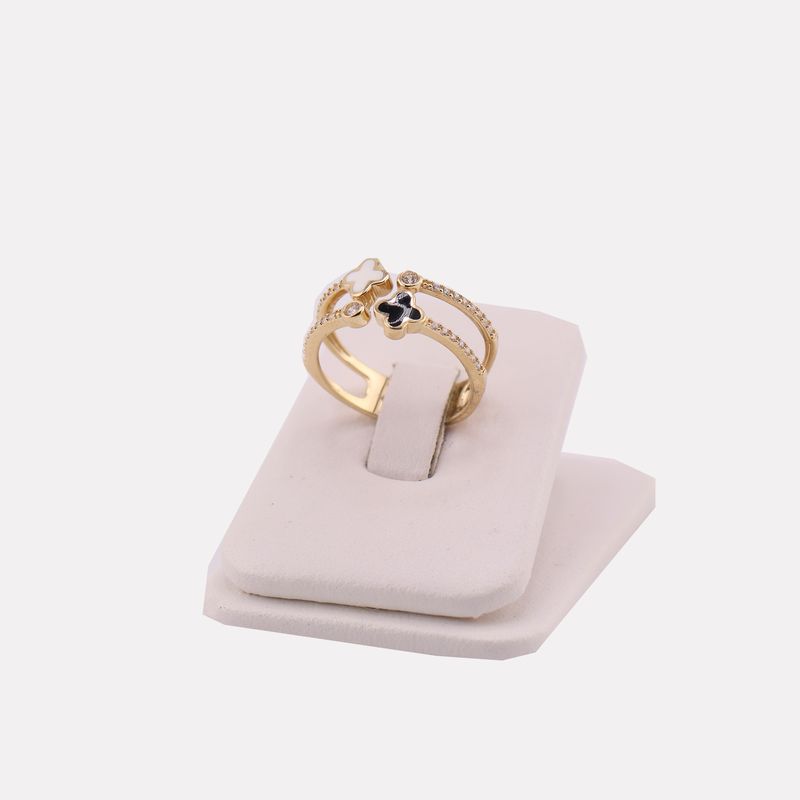 Anillo Doble Trebol N/b 14k 3.2 #7.5