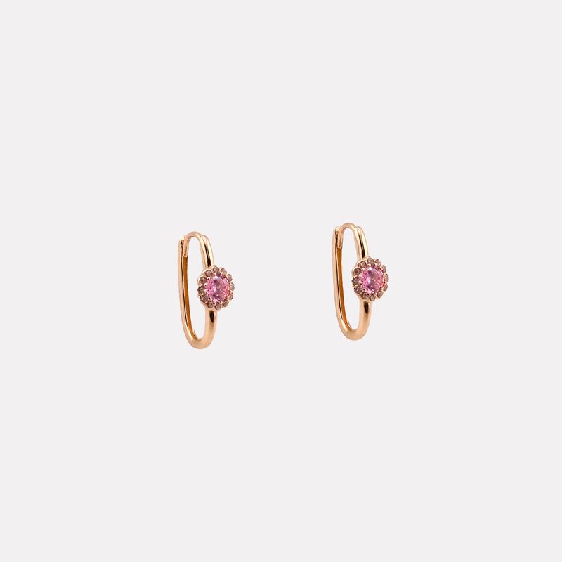 Aretes Huggies Piedra Rosa 14k 2g