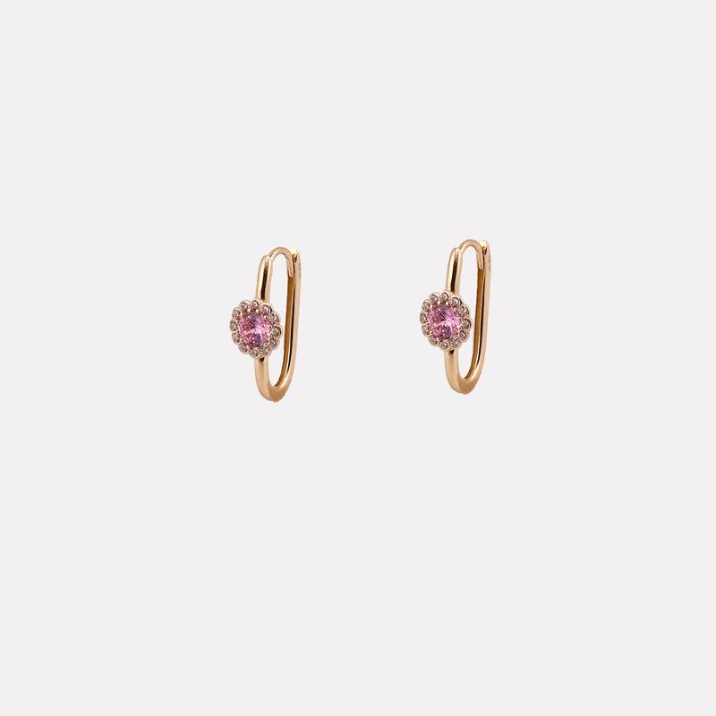 Aretes Huggies Piedra Rosa 14k 2g