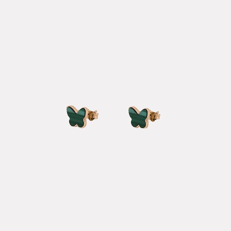 Aretes Mariposa Esmaltado Verde 14k 1.7g
