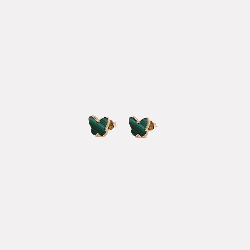 Aretes Mariposa Esmaltado Verde 14k 1.7g