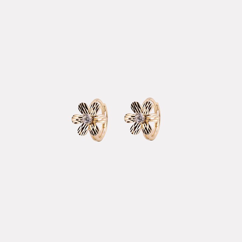 Aretes Huggies Flor C/p Bcas 14k 2.2g