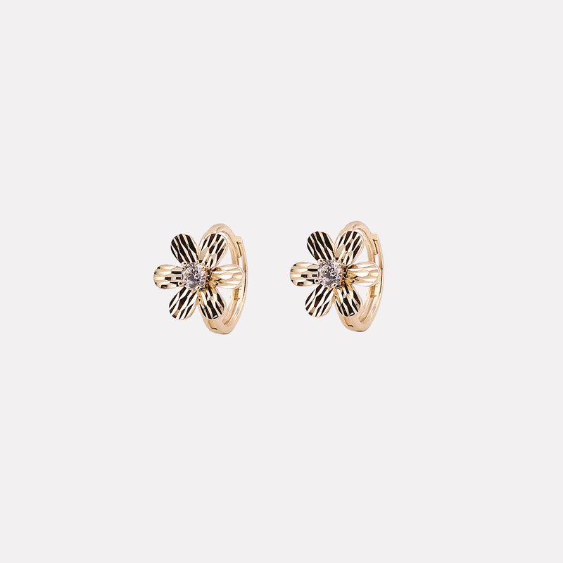 Aretes Huggies Flor C/p Bcas 14k 2.2g