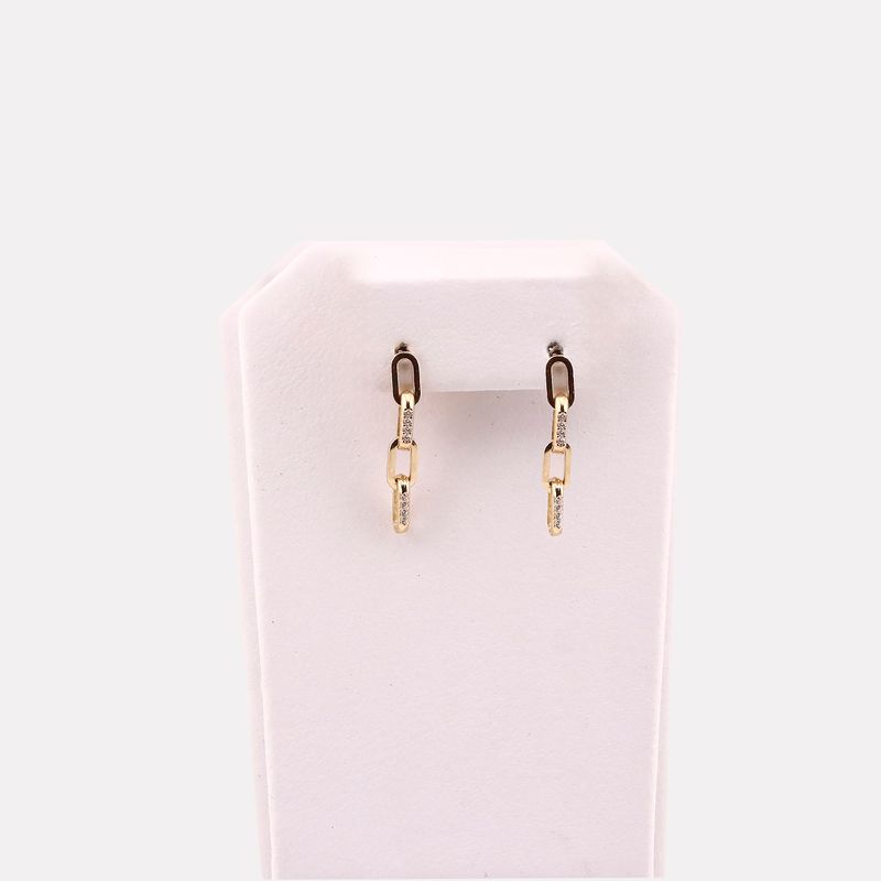 Aretes Eslabón Con Piedras Blancas 14k 2.1g