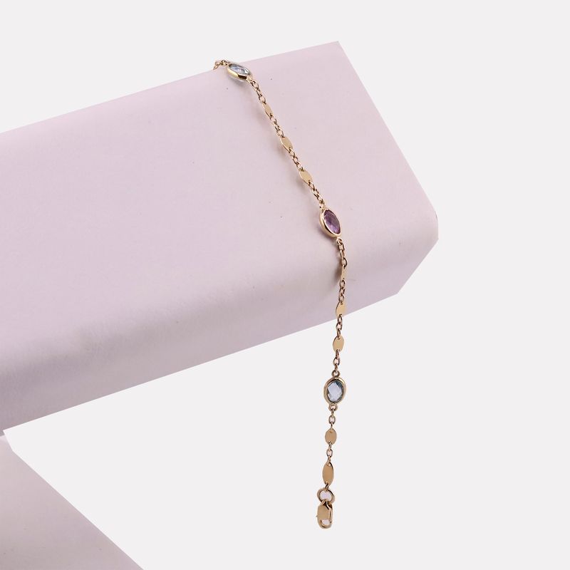 Pulsera Con Piedras Colores 14k 2.5g 17.5cm