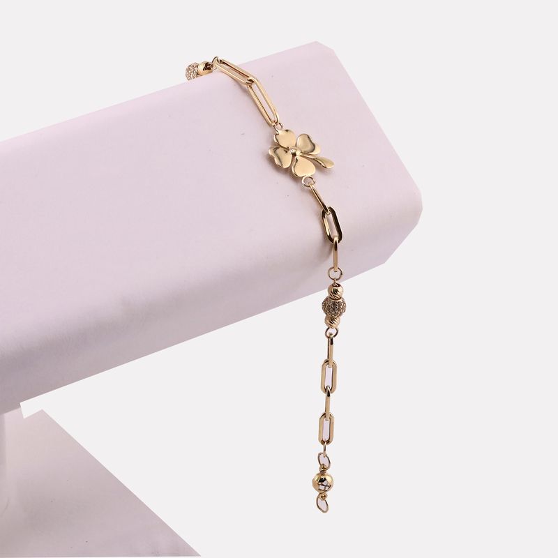 Pulsera Trébol Con Bola De Fuego 14k 5.7g 18cm