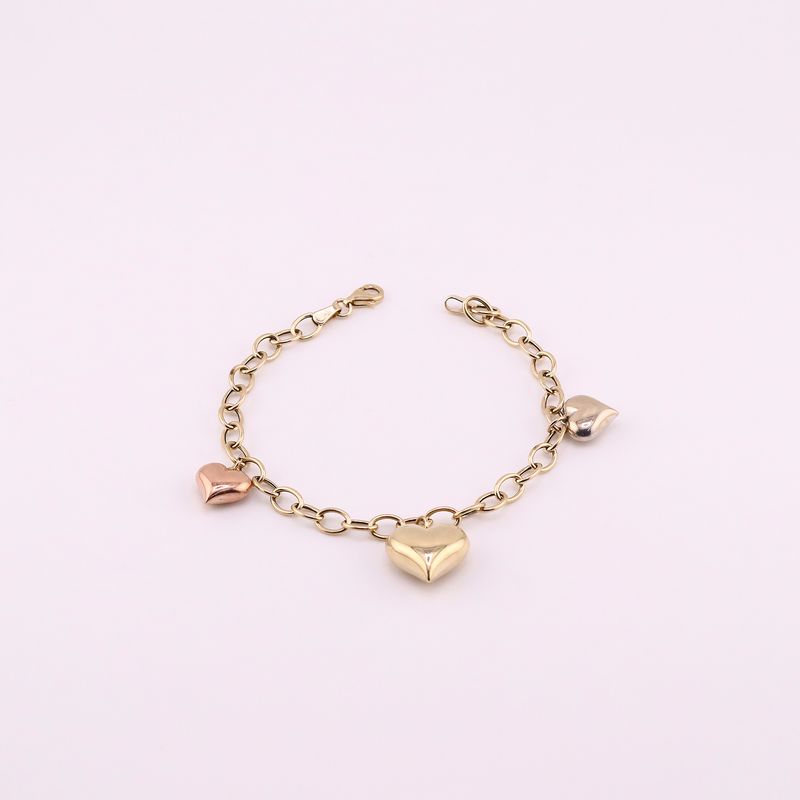 Pulsera Corazones Colgantes 14k 5.3g 18cm