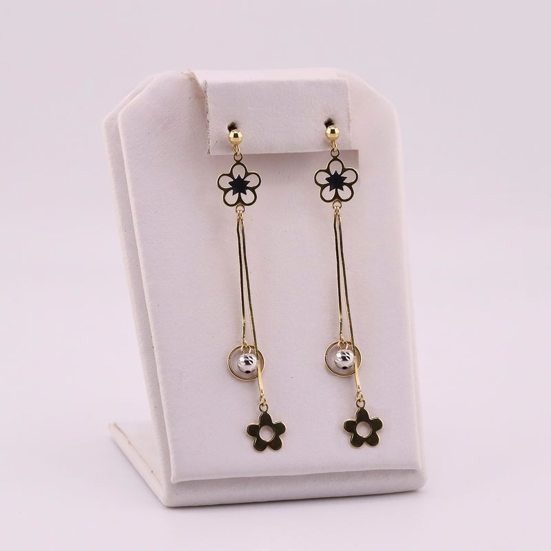 Aretes Flor Largos 14k 2.3g
