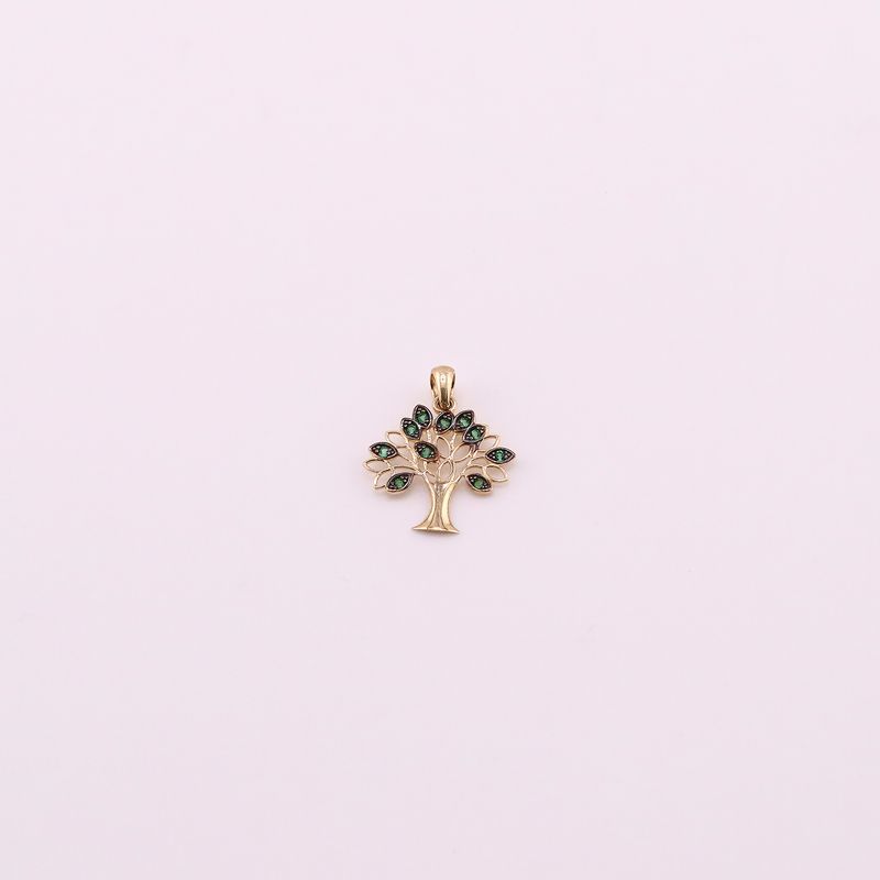 Dije Arbol De La Vida C/p Verdes  14k 0.7g