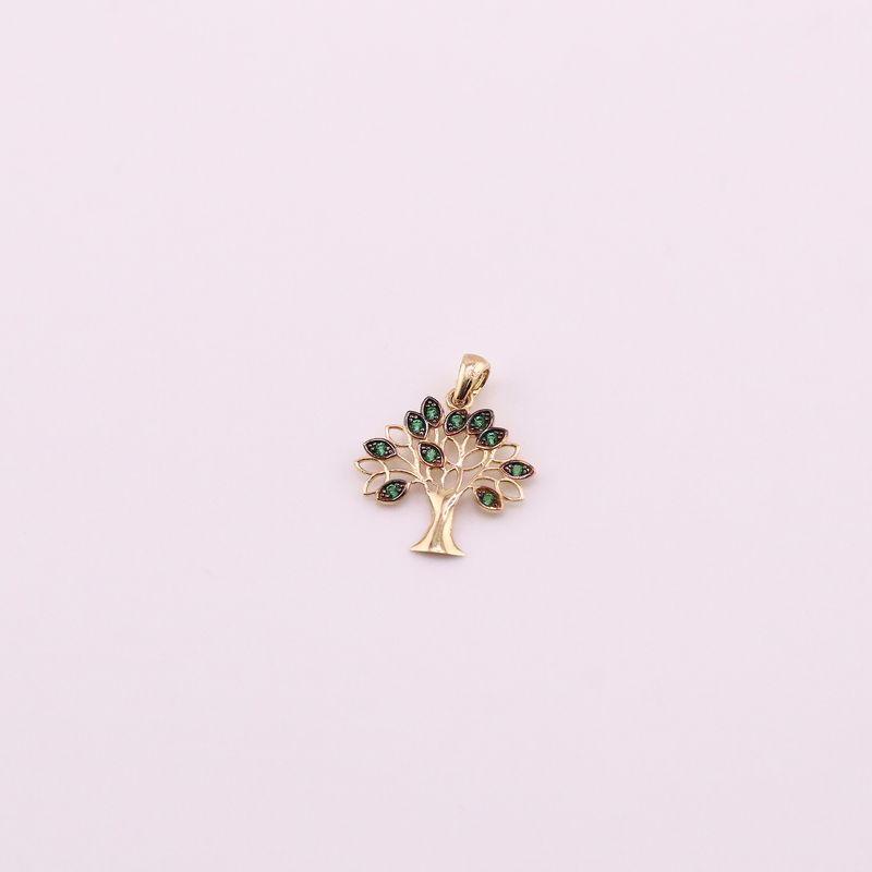Dije Arbol De La Vida C/p Verdes  14k 0.7g