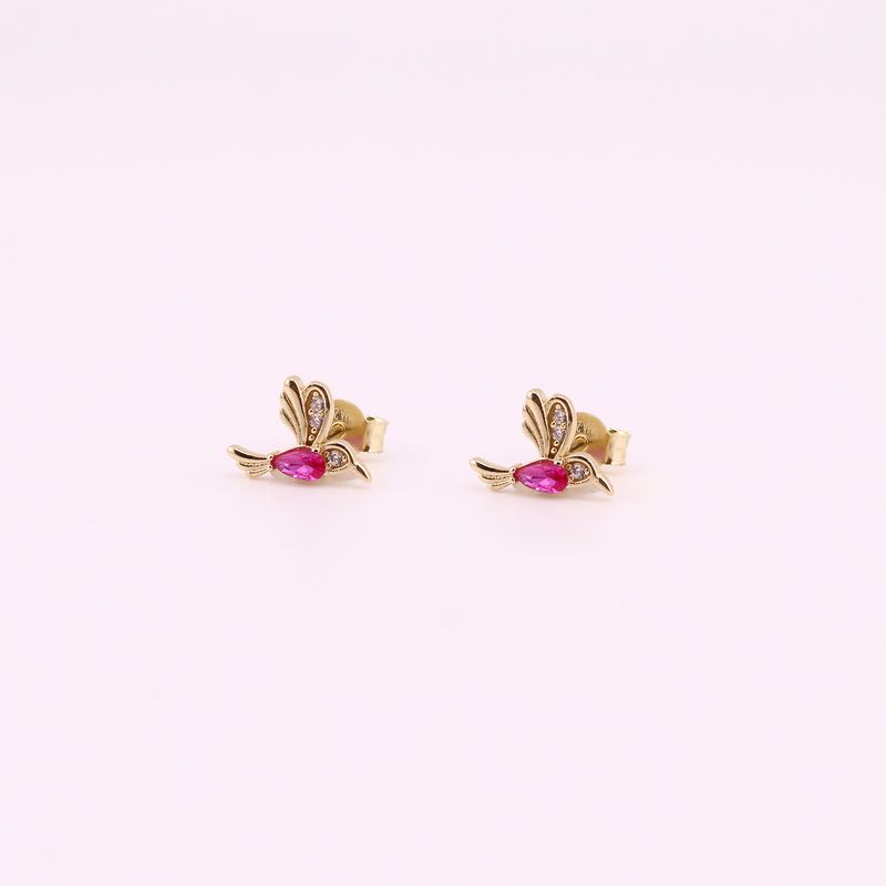 Aretes Colibri C/p Roja  10k 1.1g