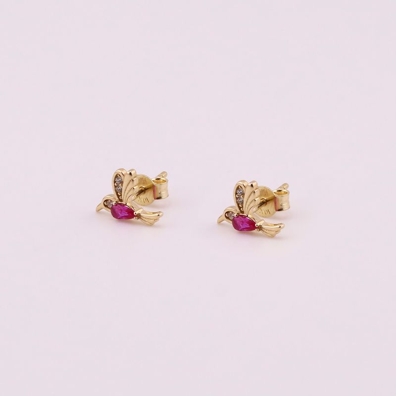 Aretes Colibri C/p Roja  10k 1.1g