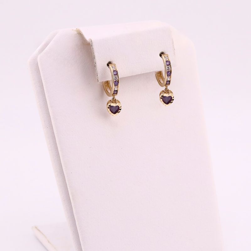Aretes Huggies C/p Bca Y Morada 14k 2.1g