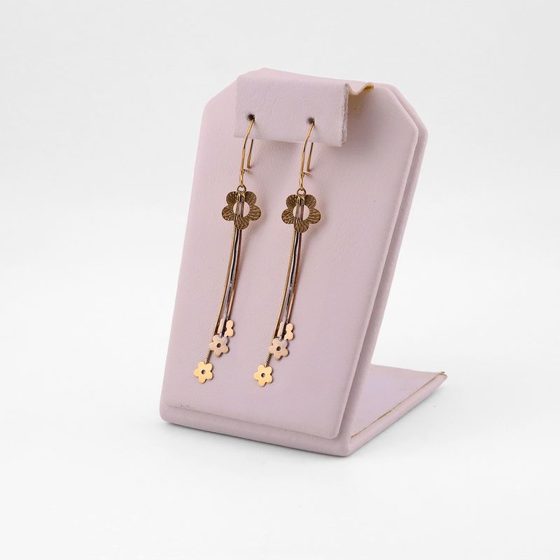 Aretes Largos Flores Tns 14k 2.4g
