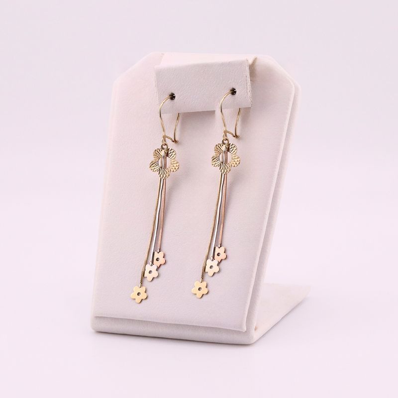 Aretes Largos Flores Tns 14k 2.4g